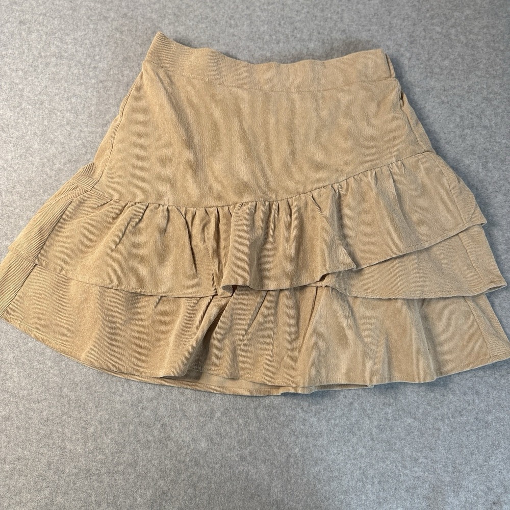 New In Womens Small Corduroy Mini Skirt Beige Tiered Ruffle Y2K - Spot See Photo